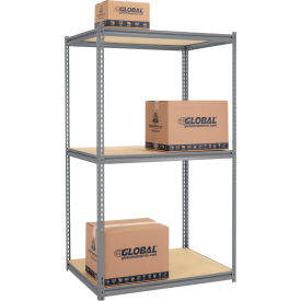 GoVets 3 Shelf Extra Heavy Duty Boltless Shelving Z Beam Starter 48Wx24Dx84H Wood Deck 890GY580