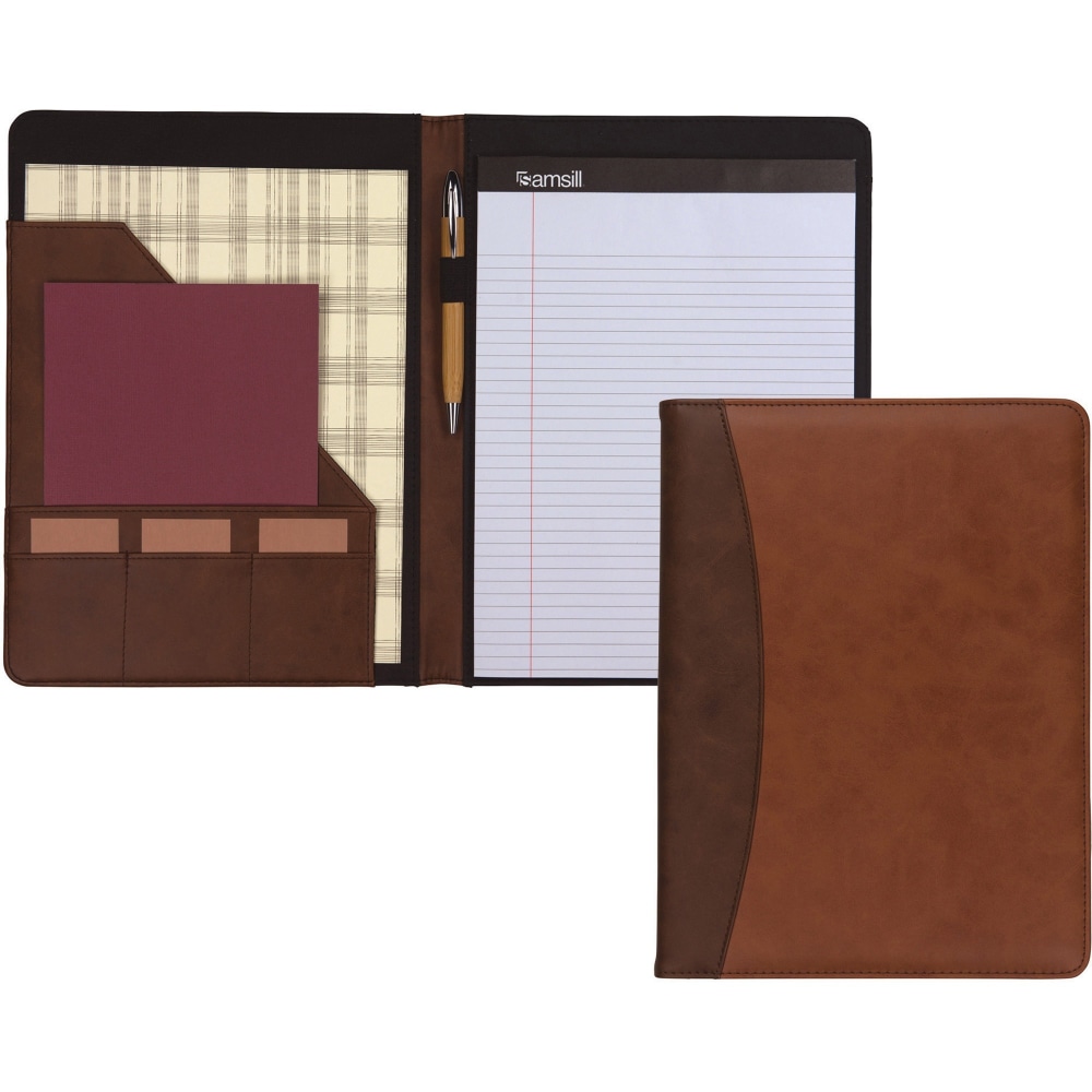 Samsill Two-Tone Padfolio, Resume Portfolio, Business Portfolio, with 8.5 x 11in Writing Pad, Brown and Dark Brown (71656) - PU Leather - Brown, Black, Tan - 1 Each (Min Order Qty 3) MPN:71656