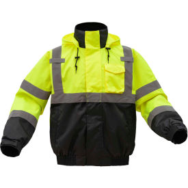 GSS Safety Hi-Visibility Class 3 3-In-1 Waterproof Bomber Jacket W/Fleece Lining Lime/Black 2XL 8003-2XL