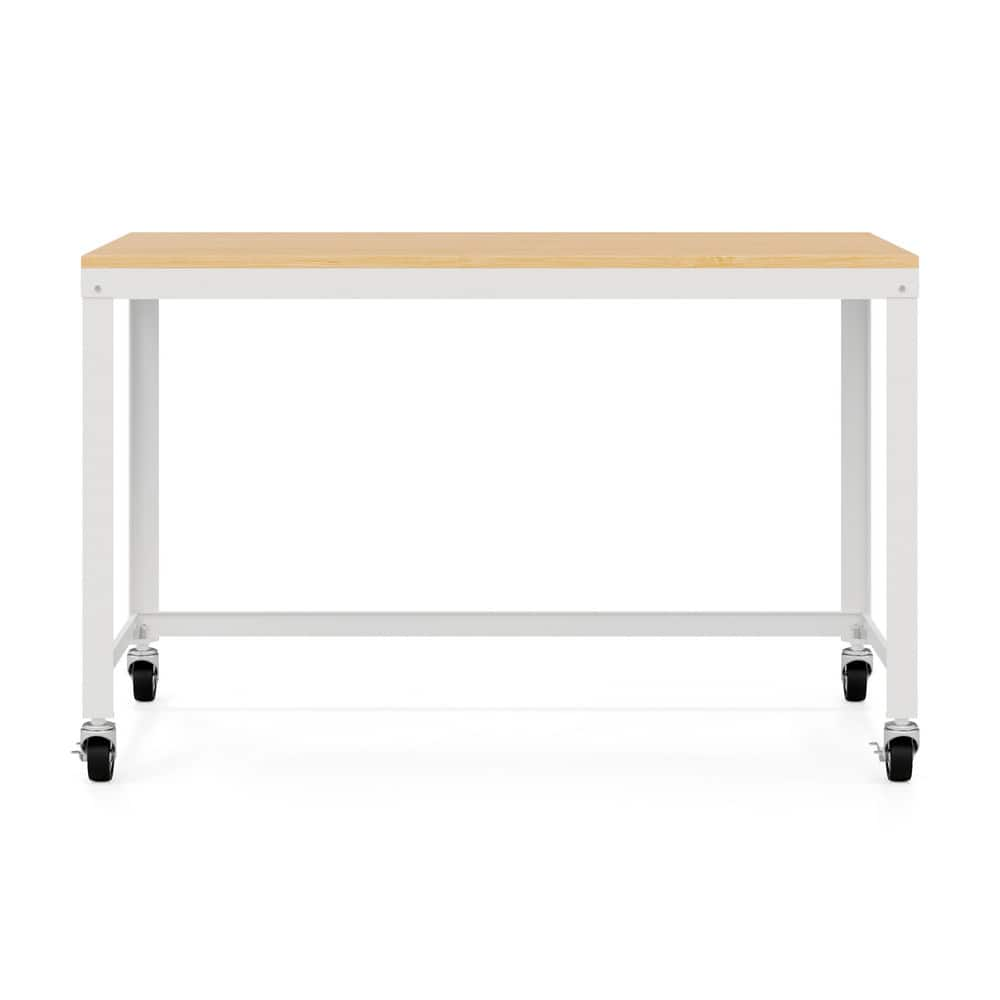 Steel Base Computer Desk: Woodgrain Laminate Top, White & Maple MPN:24973