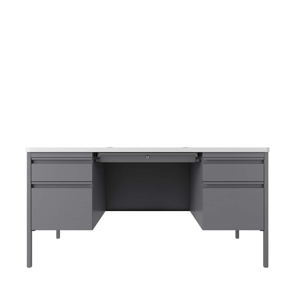 Steel Base Double Pedestal Desk: Woodgrain Laminate Top, Platinum & White MPN:22655