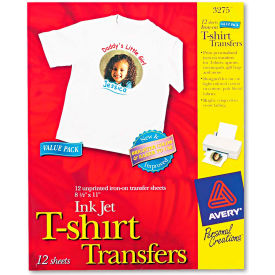 Avery® Light Fabric Transfers for Inkjet Printers - AVE3275 - 8-1/2 x 11 - White - 12/Pack 3275