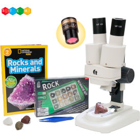 AmScope 20X-50X Kid's Deluxe Stereo Microscope with Digital Camera Fossil Kit Dual-Illumination SE102LED-15A-NGRK-TW-E