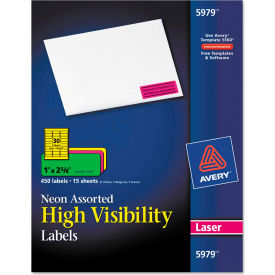 Avery® High-Visibility Laser Labels 1 x 2-5/8 Assorted Neons 450/Pack 5979