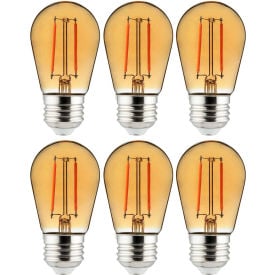 Sunlite® LED S14 Colored String Filament Light Bulb E26 Base 2W Transparent Amber Pack of 6 40971-NS