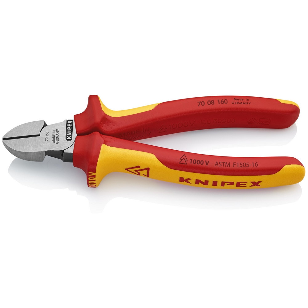 Cutting Pliers, Insulated: Yes , Overall Length (Inch): 5-1/2in , Head Style: Cutter, Diagonal , Cutting Style: Bevel , Handle Color: Red, Yellow  MPN:70 08 160 SBA