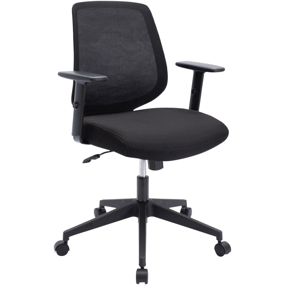 LYS Mid-Back Task Chair - Fabric Seat - Mid Back - 5-star Base - Black - Armrest - 1 Each MPN:CH201MABK