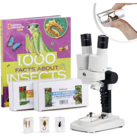 AmScope 20X-50X Portable Stereo Microscope 6-pc 3D Insect Specimen Kits Book SE102Z-BKI-INST23