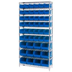 GoVets™ Chrome Wire Shelving With 48 Giant Plastic Stacking Bins Blue 36x14x74 925BL268