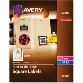 Avery® Print-To-The-Edge Easy Peel Labels with TrueBlock 1-1/2 x 1-1/2 White 600/Pk 22805