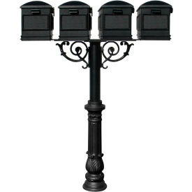 The Hanford Quad Post (With Support Brace) Ornate Base & Lewiston Mailbox HPWS4-700-LM