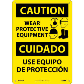 Bilingual Plastic Sign - Caution Wear Protective Equipment ESC653RB