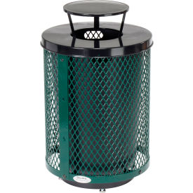 GoVets™ Outdoor Diamond Steel Trash Can W/Rain Bonnet Lid & Base 36 Gallon Green 926GND261