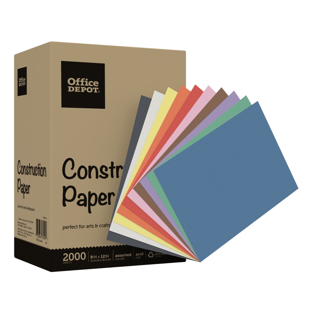 Office Depot Brand Construction Paper, 9in x 12in, 100% Recycled, Assorted Colors, Pack Of 2,000 Sheets MPN:SI/1026C