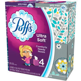 Puffs® Ultra Soft Facial Tissue 2-Ply White 56 Sheets/Box 4 Boxes/Pack 6 Packs/Case 35295