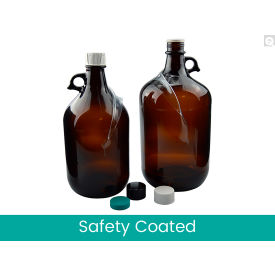 Qorpak® 135oz Safety Coated Amber Jug w/38-439 Black Phenolic F217 & PTFE Cap Vacuum 6PK 259523