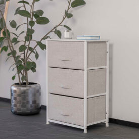 Flash Furniture 3 Drawer Wood Top Cast Vertical Storage Dresser Light Gray Fabric Drawers White 5L20-X-WH-GR-GGWX-