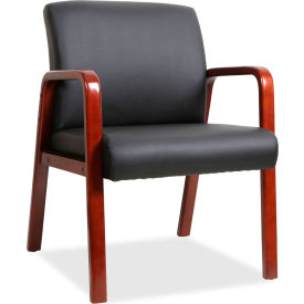 Lorell® Black Leather Wood Frame Guest Chair - Black with Mahogany Frame 40202