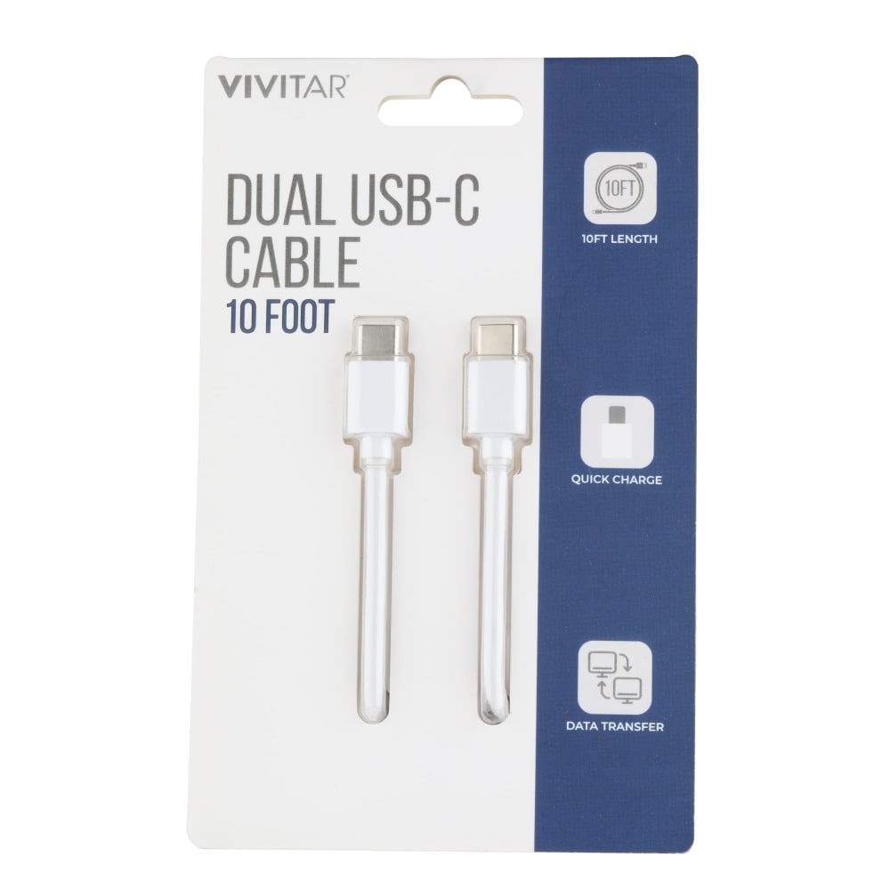 Vivitar USB-C Charging Cable, 10ft, White, NIL3010 (Min Order Qty 10) MPN:NIL3010-WHT-STK-24