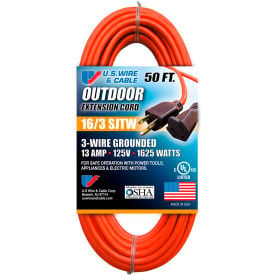 U.S. Wire 60050 50 Ft. Three Conductor Orange Extension Cord 16/3 Ga. SJTW-A 300V 13A 60050