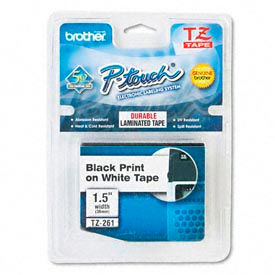 P-Touch TZ Tape Cartridge TZ Standard Laminated Tape Black on White 1-1/2W TZ-261