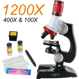 AmScope 100X-1200X LED Kids Beginner Microscope Toy Set & Slides Preparation Kit M28-KT1-W