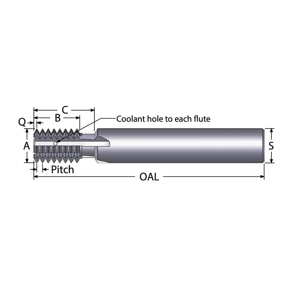 Straight Flute Thread Mill: 1-1/2 - 6, External & Internal, 6 Flutes, 1