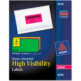 Avery® High-Visibility Laser Labels 2 x 4 Assorted Neons 150/Pack 5978