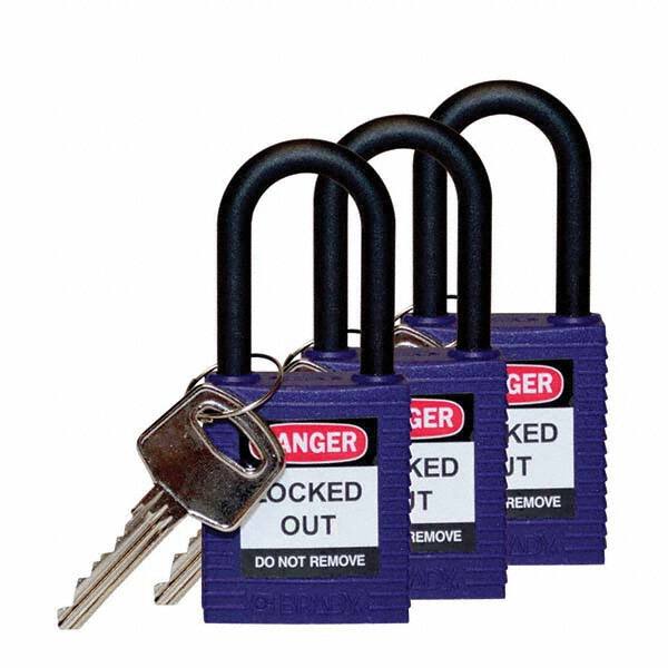 Lockout Padlock: Keyed Alike, Key Retaining, Nylon, Nylon Shackle, Purple MPN:123340