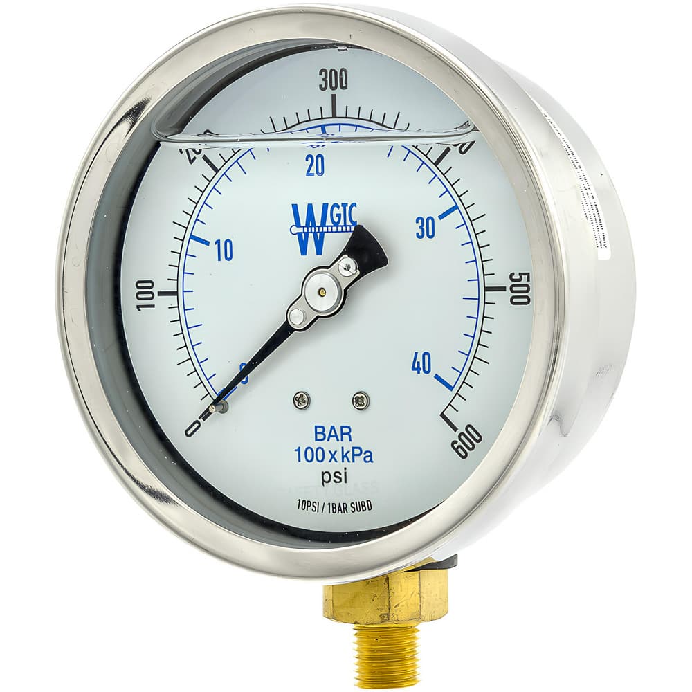 Pressure Gauges, Gauge Type: Filled , Scale Type: Dual , Accuracy (%): 1% full-scale , Dial Type: Analog , Thread Type: 1/4