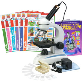 AmScope 40X-1000X Student Microscope with Glass Lens Metal Frame Camera Slides Book & Cards M149C-PB10-WM-EXCL1-E