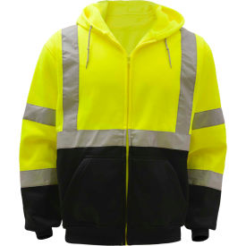 GSS Safety 7003 Class 3 Zipper Front Hooded Sweatshirt with Black Bottom Lime 2XL 7003-2XL