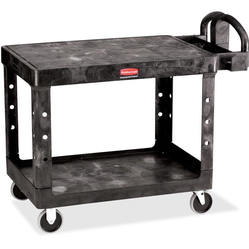 Rubbermaid 4525 HD 2-Shelf Utility Cart Flat Shelf (Med) - 2 Shelf - Push Handle Handle - 500 lb Capacity - 4 Casters - 5in Caster Size - Foam, Resin, Polypropylene - 43.9in Length x 25.9in Width x 33.3in Height - Black MPN:FG452500 BLA