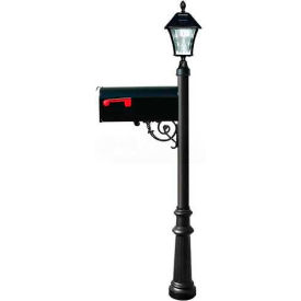 Lewiston E1 Economy Mailbox Post (Fluted Base & Black Solar Lamp) Black LPST-800-E1-SL-BL