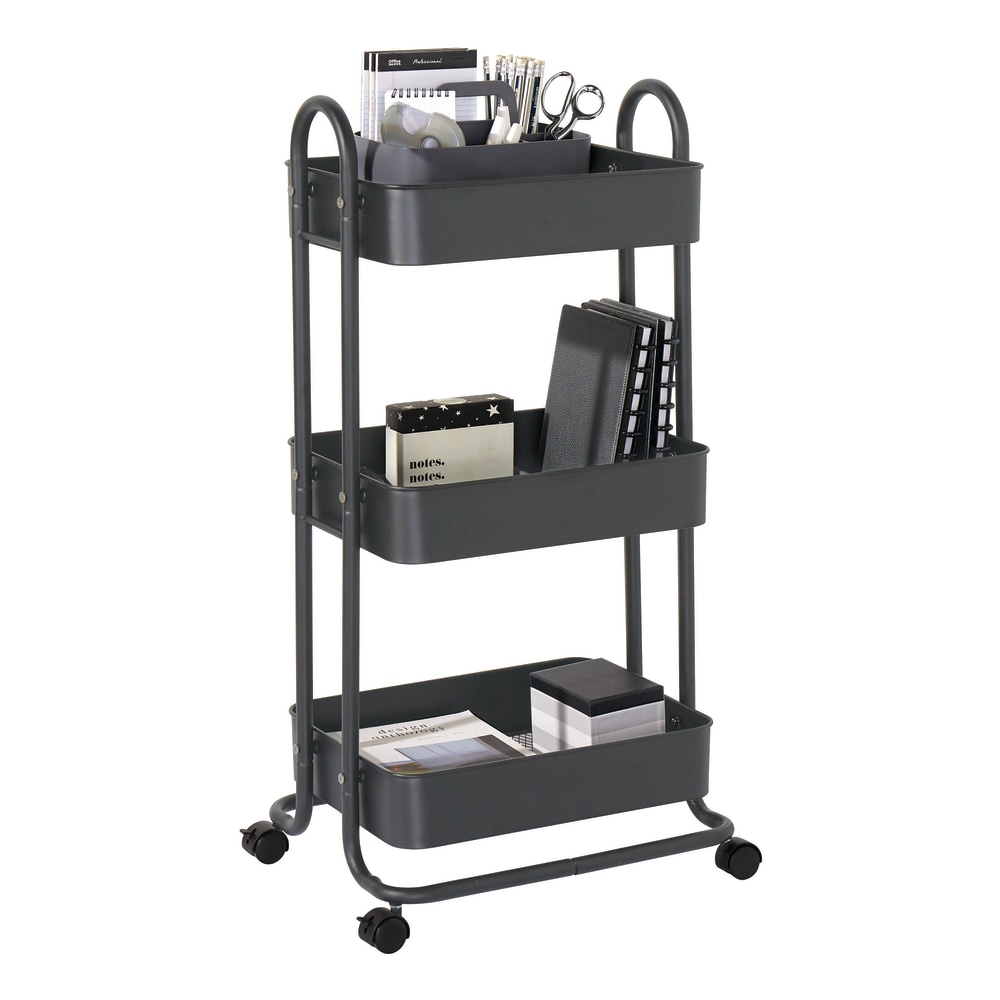 Realspace Mobile 3-Tier Storage Cart, 35-5/8inH x 17-15/16inW x 14-5/16inD, Gray (Min Order Qty 3) MPN:MS-CA-008N-GREY