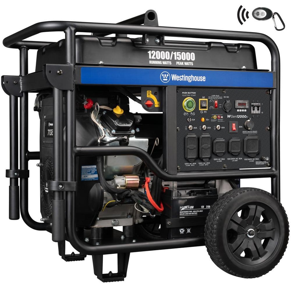 For your toughest power needs, the Westinghouse WGen12000c Portable Generator is an ultra duty generator engineered for strength. With 15,000 peak watts and 12,000 running watts, the WGen12000c is built with a brawny 713cc V-Twin MPN:WGEN12000C