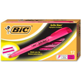 Bic® Brite Liner Highlighter with Pocket Clip Chisel Tip Pink Ink Dozen BL11PK