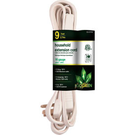 GoGreen Power GG-24709 9 Ft Household Extension Cord - White - Pkg Qty 10 GG-24709