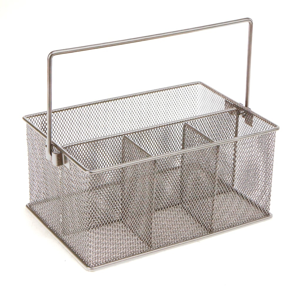 Mind Reader 4-Compartment Utensil or Supply Caddy with Handle, 4-3/4inH x 7inW x 10inL, Silver (Min Order Qty 6) MPN:MESHBASKET-SIL