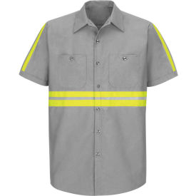 Red Kap® Enhanced Visibility Industrial Short Sleeve Work Shirt Gray Poly/Cotton Regular 2XL SP24EGSSXXL