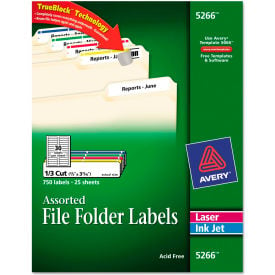 Avery® Permanent Adhesive Laser/Inkjet File Folder Labels Assorted 750/Pack 5266