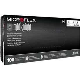 Ansell MidKnight® MK-296 Nitrile Powder Free Disposable Gloves 4.7 Mil Black M 100/Box MK-296-M