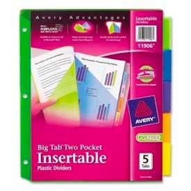 Avery® Plastic Two-Pocket Insertable Dividers Assorted 5 Tabs/Set 11906