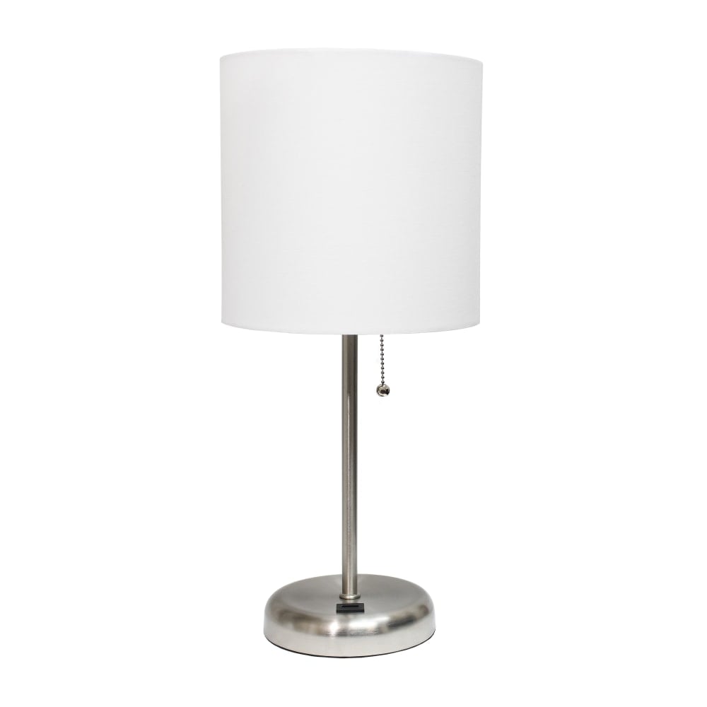 Creekwood Home Oslo USB Port Metal Table Lamp, 19-1/2inH, White Shade/Brushed Steel Base (Min Order Qty 2) MPN:CWT-2012-WH