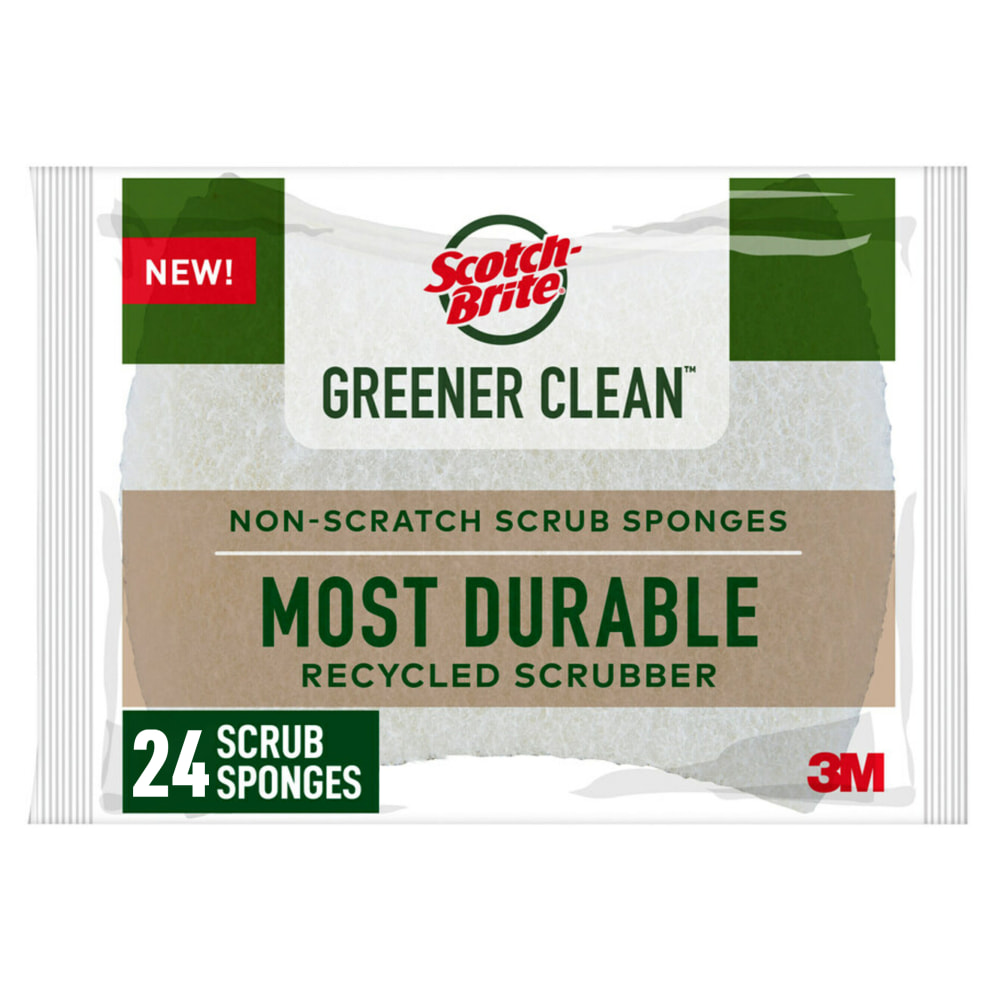Scotch-Brite Greener Clean Non-Scratch Scrub Sponges, 3/4inH x 2-5/8inW x 3-3/4inD, 100% Recycled, Pack Of 24 Sponges (Min Order Qty 3) MPN:97033-UG