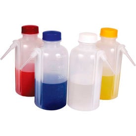 United Scientific™ Wash Bottle w/ Unitary Colored Caps LDPE 500ml Capacity Clear Pack of 4 WBSET4