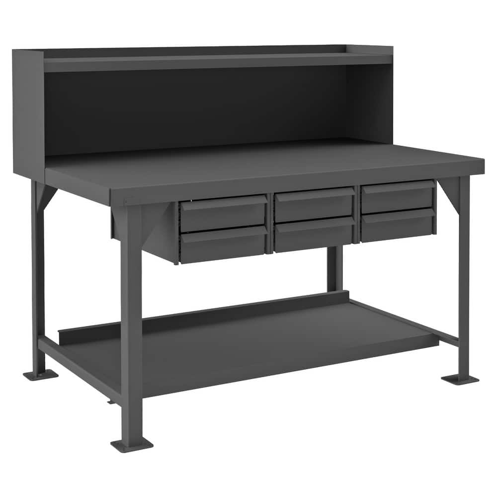Stationary Work Benches, Tables, Bench Style: Heavy-Duty Work Bench with Riser , Edge Type: Rounded , Leg Style: Fixed , Depth (Inch): 36in , Color: Gray  MPN:HDWB3660RS6DR95