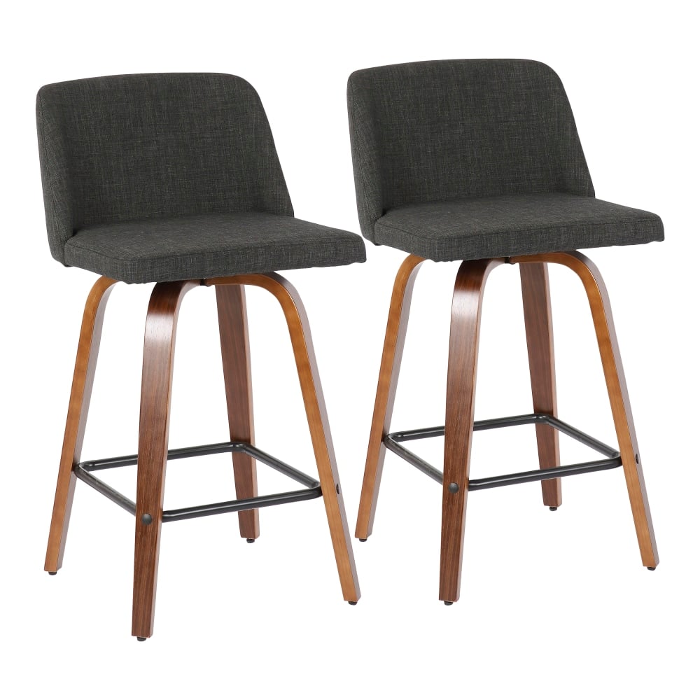 LumiSource Toriano Counter Stools, Walnut/Charcoal/Black, Set Of 2 Stools MPN:B26-TRNO2X WLCHAR2