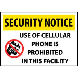 Security Notice Plastic - Use Of Cellular Phone Is Prohibited In This Facility SN19RC