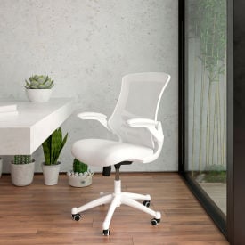 Flash Furniture Mesh Ergonomic Task Office Chair with White Frame and Flip-Up Arms - White X-5M-WH-WH-GGBL-